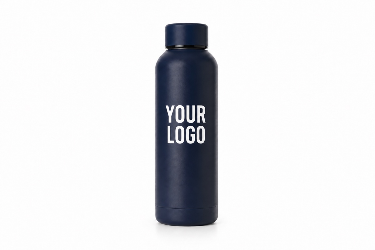 Single navy insulated bottle printed with YOUR LOGO