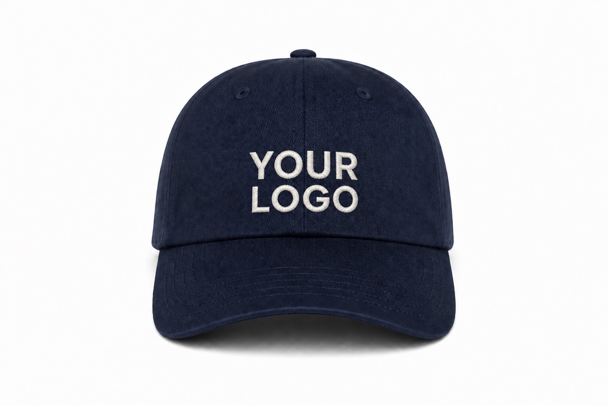 Single navy baseball cap embroidered with YOUR LOGO