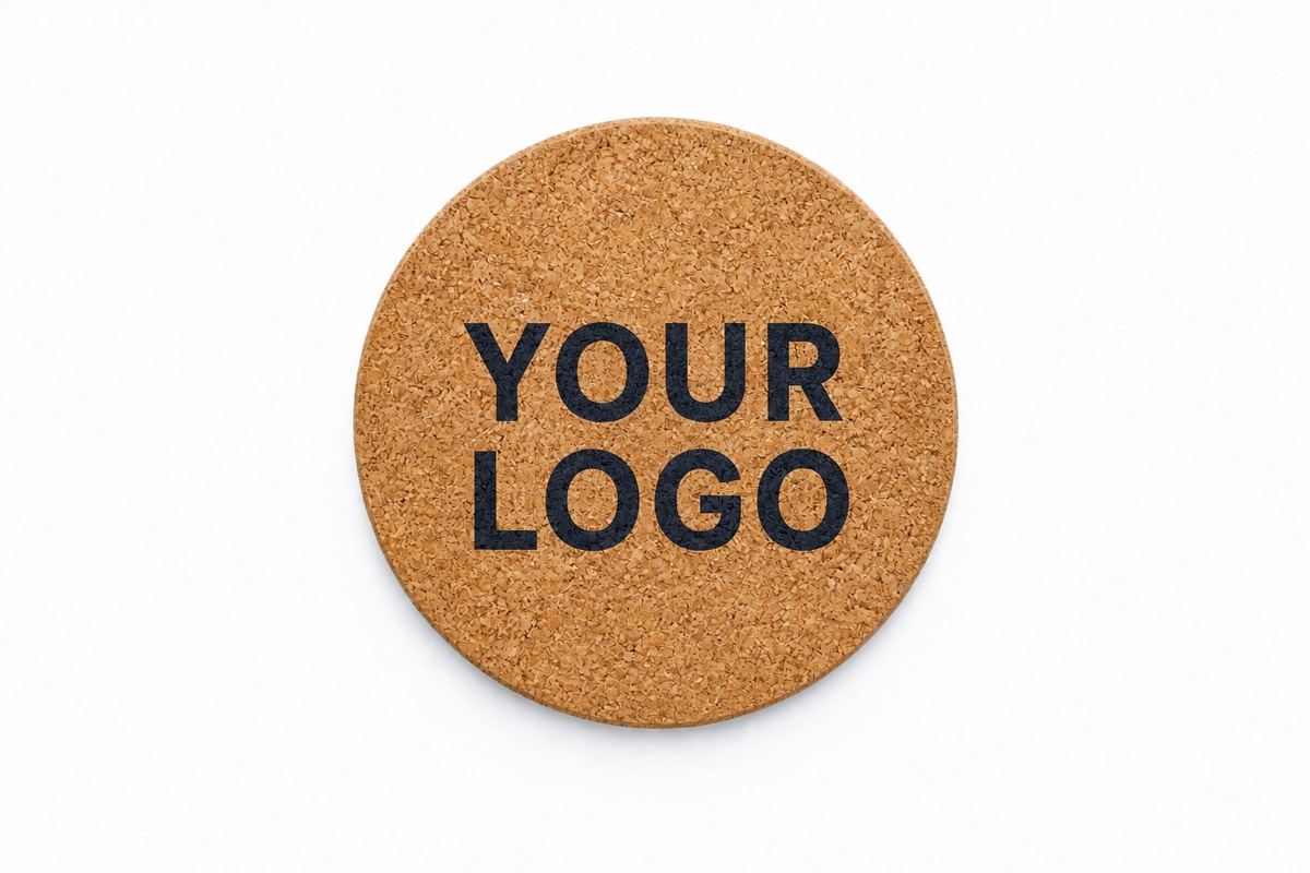 Single cork drink coaster printed with YOUR LOGO