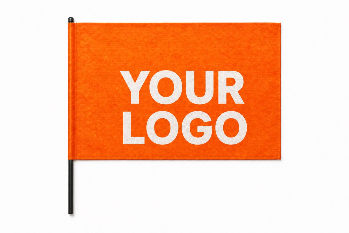 Single orange hand flag printed with YOUR LOGO