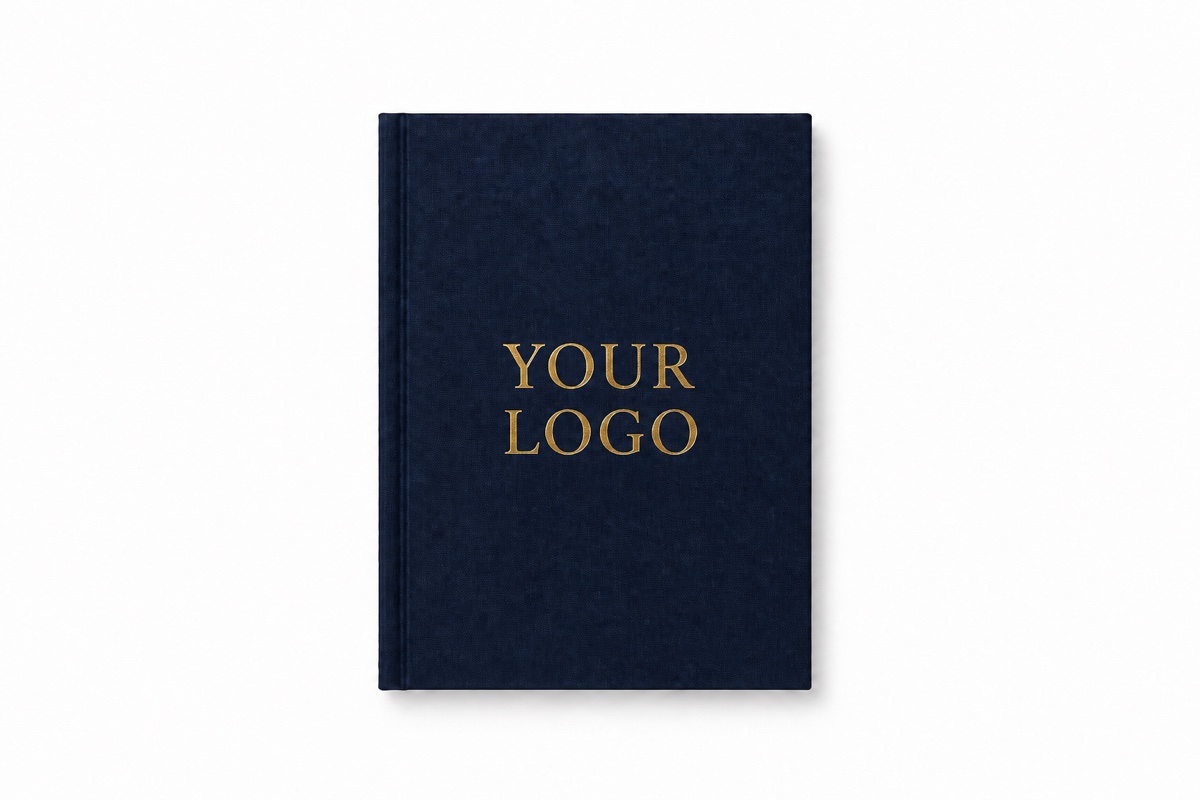 Single navy notebook finished with gold YOUR LOGO